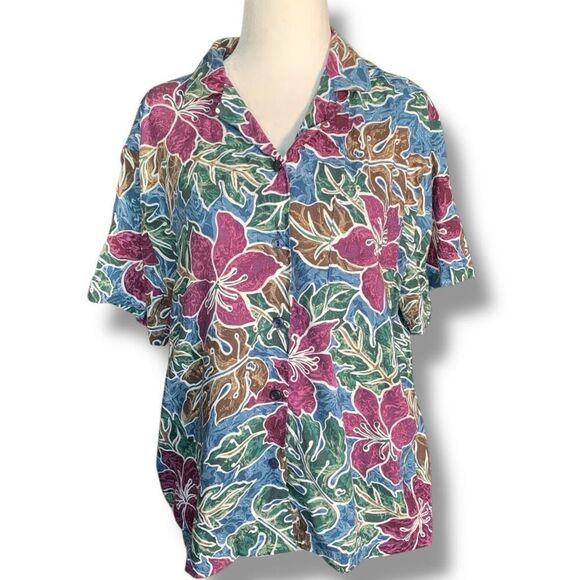 Vintage Hilo Hattie Hawaiian Shirt Camp Collar Tropical Abstract Floral Small - Picture 1 of 11